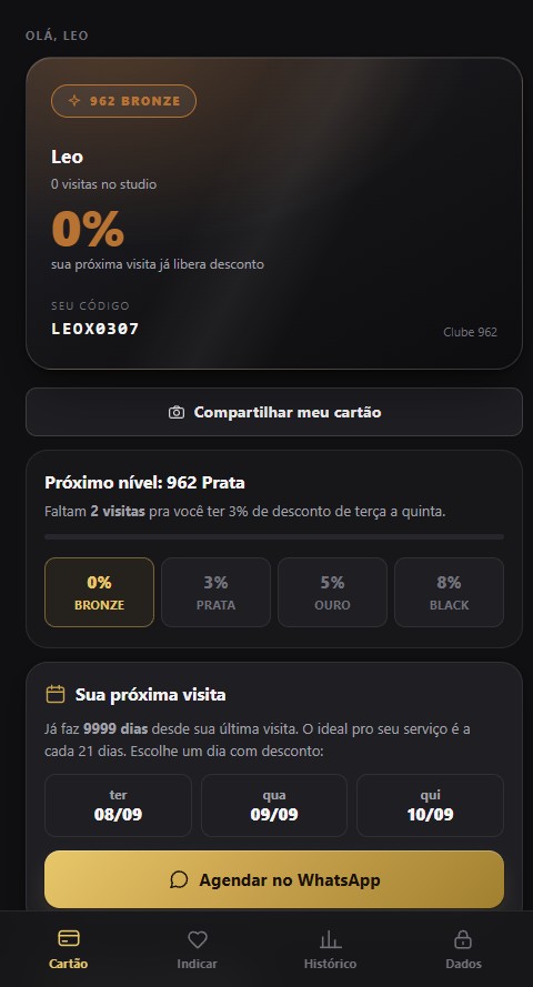 Clube 962 em uso no celular