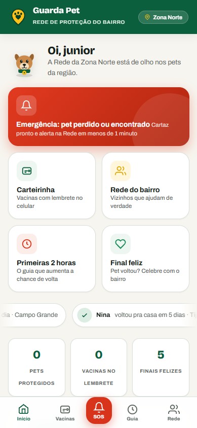 Guarda Pet em uso no celular